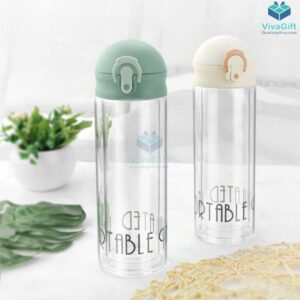 Glass Water Bottle with Flip Lid 330ml Zebra Q094